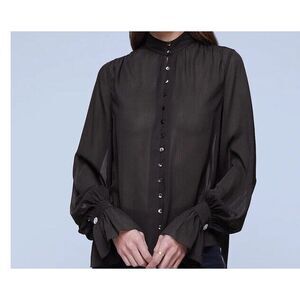 L'AGENCE Women's Marion Black  Ruffle Sleeve Jewel‎ Button Blouse Size XS/T NWOT